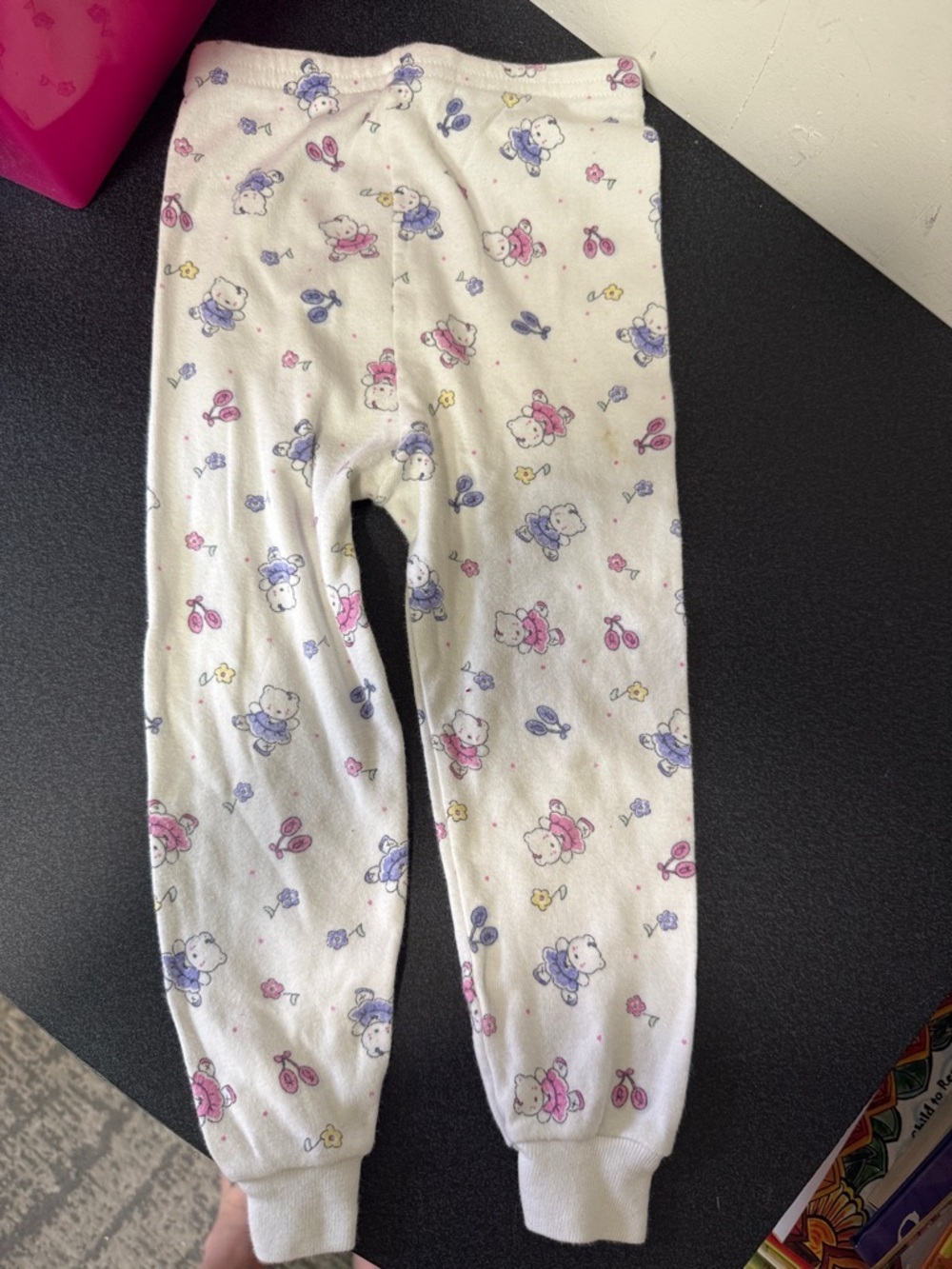 Kids' White Sleep Pants with Pink & Purple Bear Print 90’s